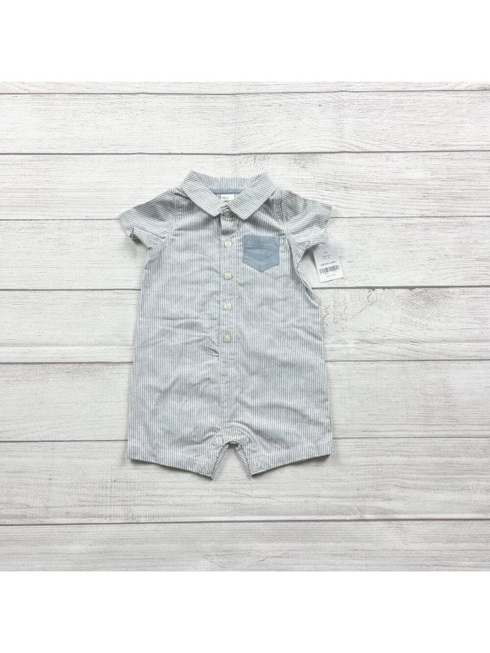 Carter's Baby Boys Striped Romper Short Sleeve Button Up NWT 6-9 Months